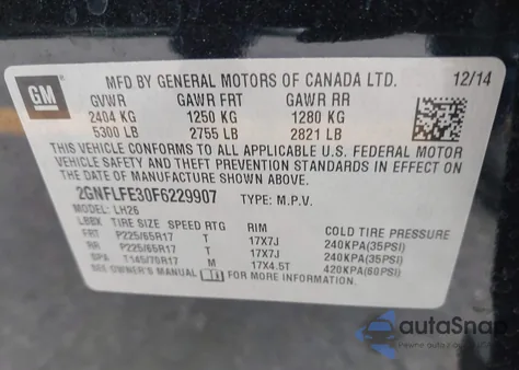 2015 Chevrolet Equinox 1Lt z USA, uszkodzony, nr VIN 2GNFLFE30F6229907